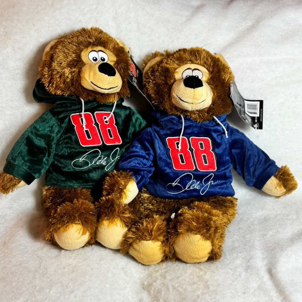 NASCAR Dale Jr #88 Nascar Plush 14" Bears -QTY2- With‎ Green & Blue Hoodie 2016